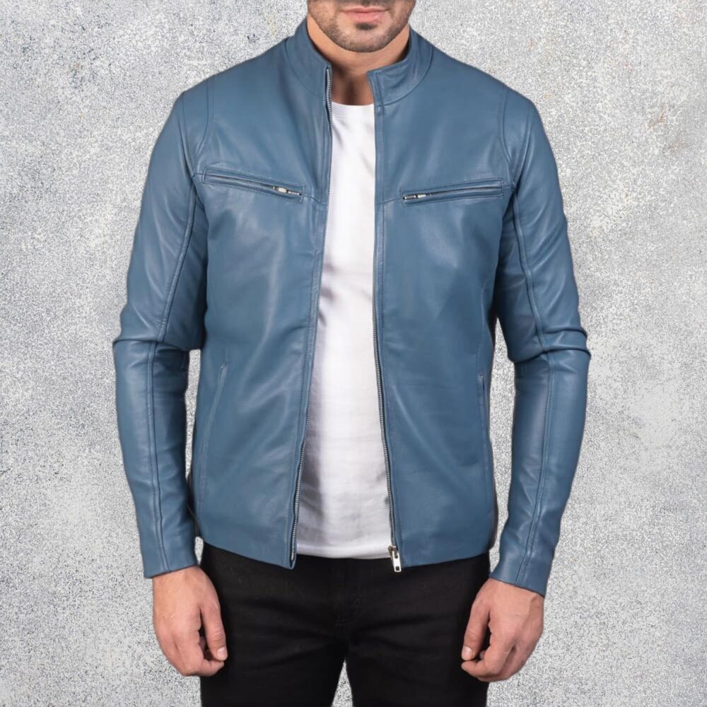 Ionic Blue Leather Biker Jacket