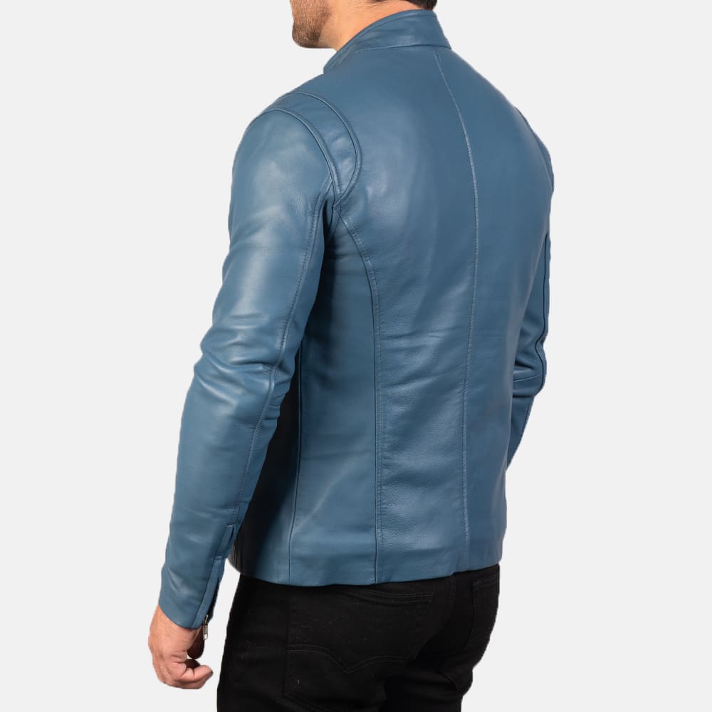 Ionic Blue Leather Biker Jacket 5