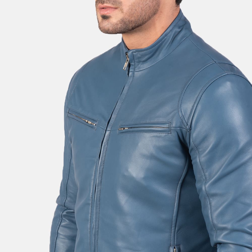 Ionic Blue Leather Biker Jacket 6