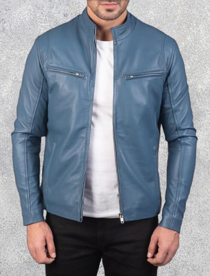 Ionic Blue Leather Biker Jacket