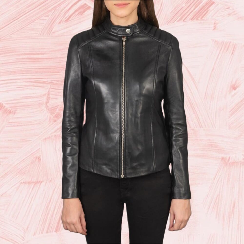 Kelsee Black Leather Biker Jacket