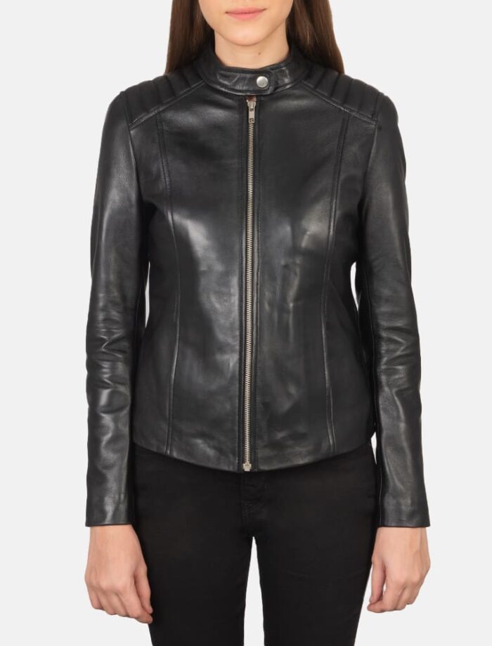 Kelsee Black Leather Biker Jacket