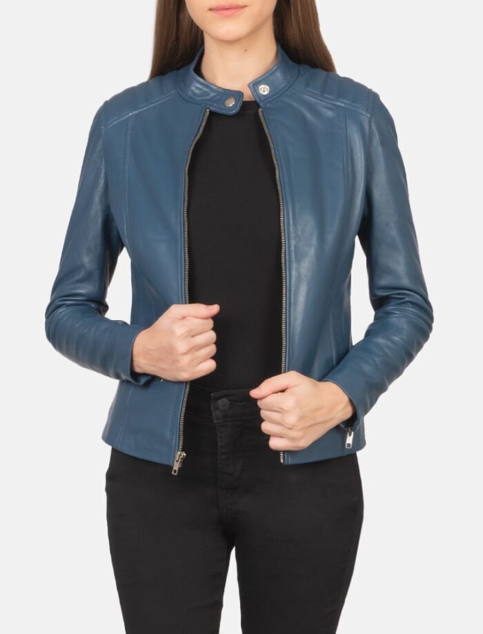 Kelsee Blue Leather Biker Jacket