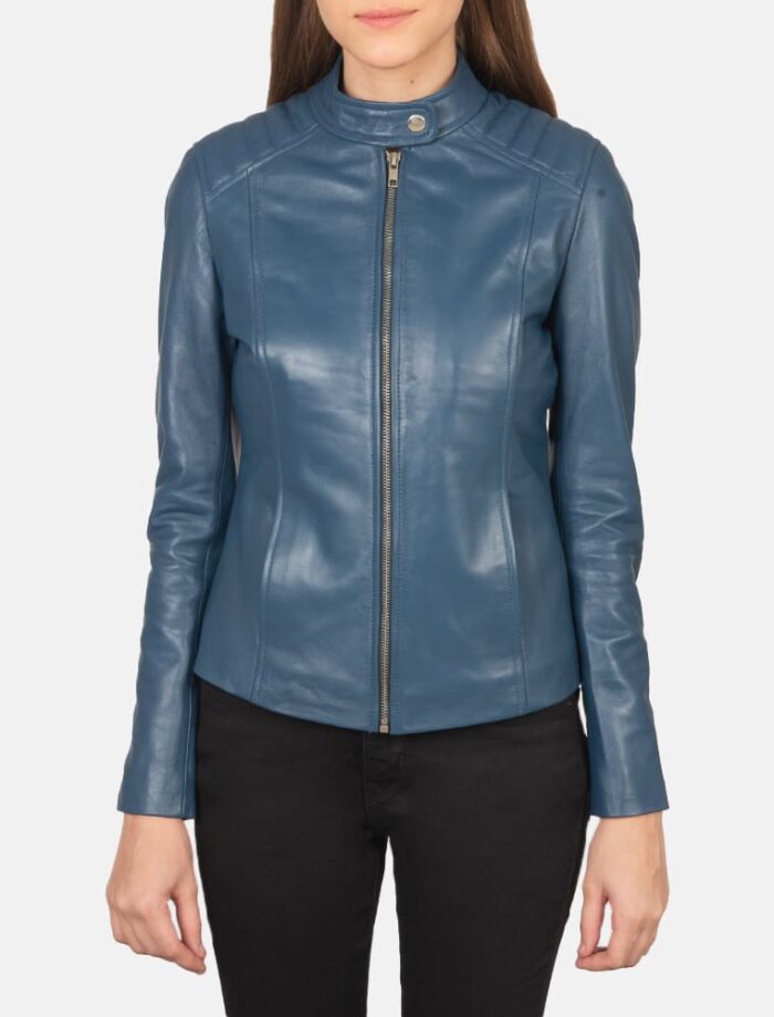 Kelsee Blue Leather Biker Jacket