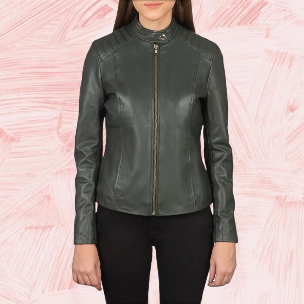 Kelsee Green Leather Biker Jacket