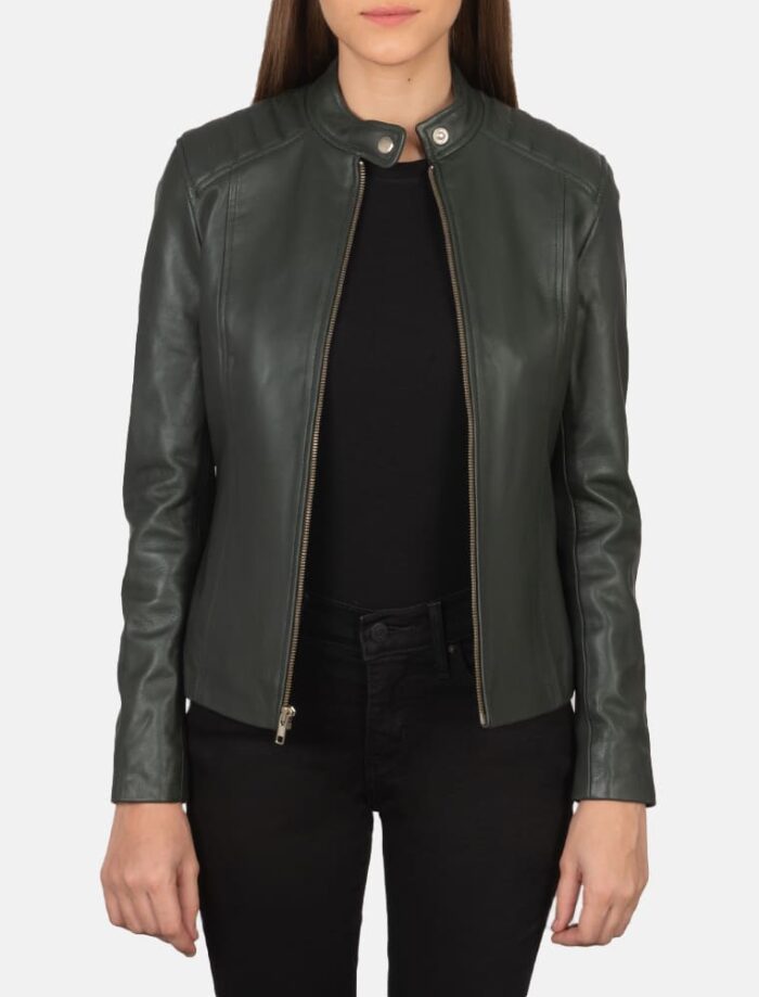 Kelsee Green Leather Biker Jacket