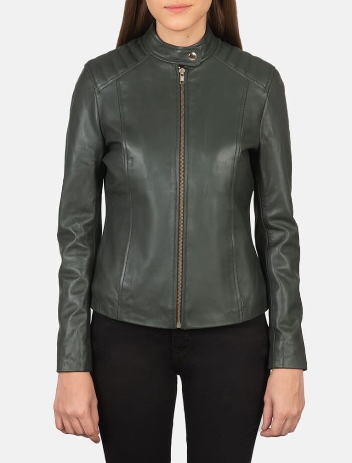 Kelsee Green Leather Biker Jacket