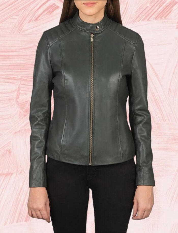 Kelsee Green Leather Biker Jacket