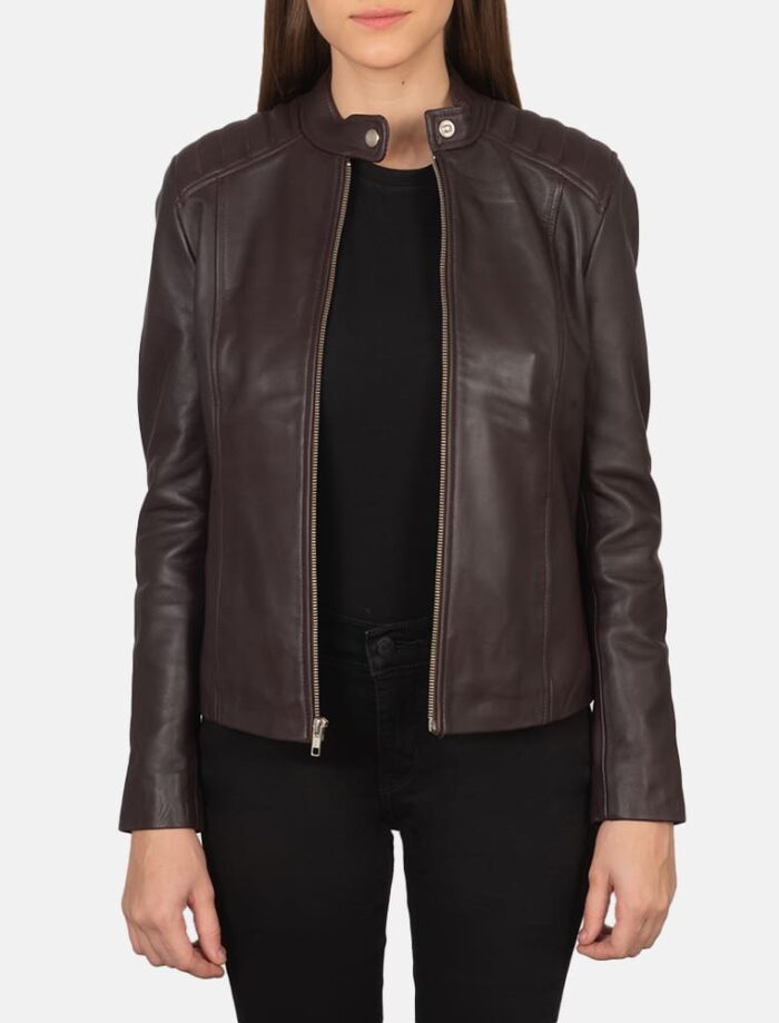 Kelsee Maroon Leather Biker Jacket