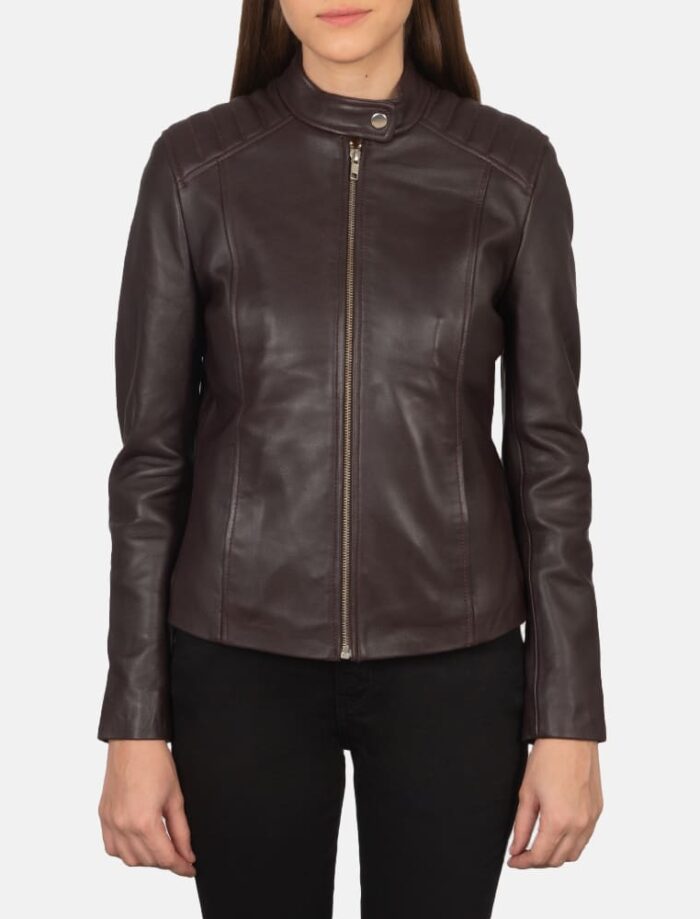 Kelsee Maroon Leather Biker Jacket