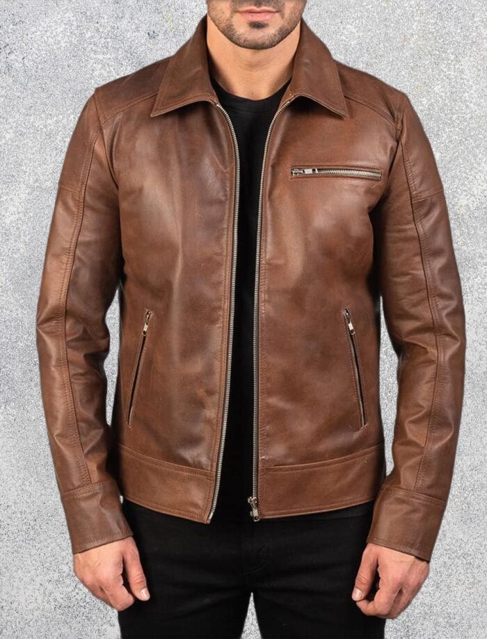 Lavendard Brown Leather Biker Jacket