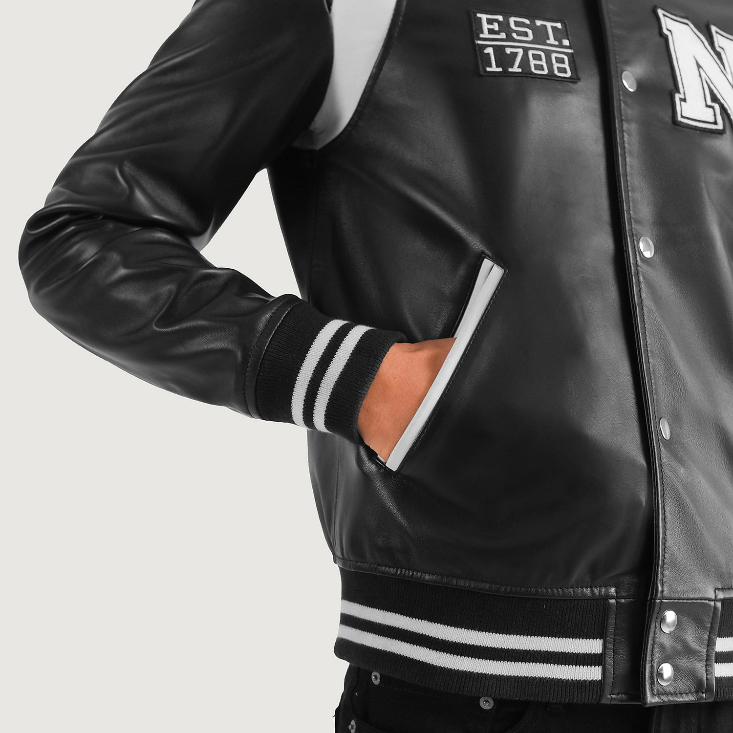 Liberte New York Black Leather Varsity Jacket 6