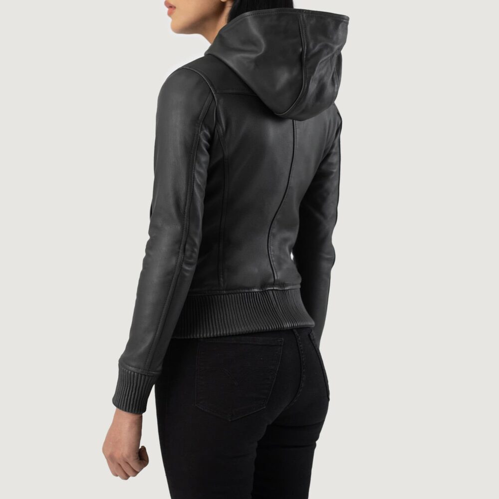 Luna Black Hooded Leather Bomber Jacket