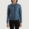 Luna Blue Hooded Leather Bomber Jacket