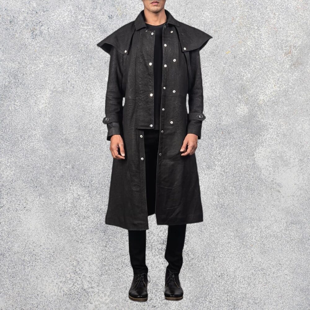 Maverick Black Leather Duster Leather Trench Coat