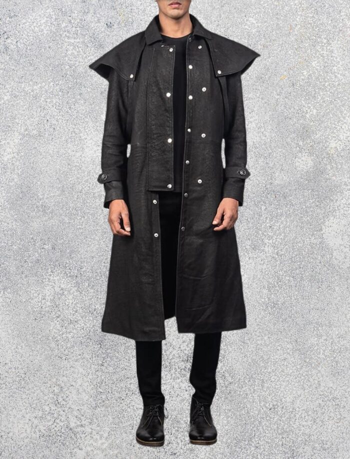 Maverick Black Leather Duster Leather Trench Coat