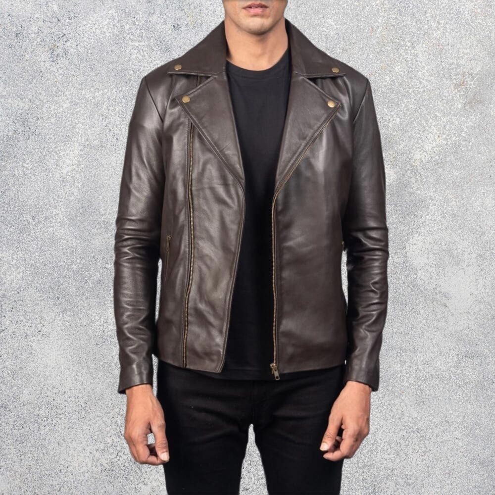 Noah Brown Leather Biker Jacket