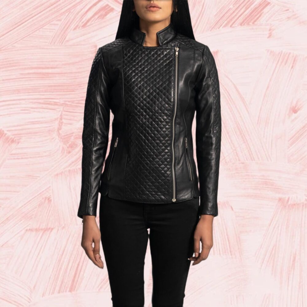 Orient Grain Quilted Black Leather Biker Jacket