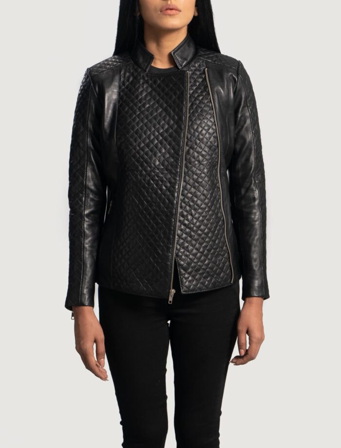 Orient Grain Quilted Black Leather Biker Jacket