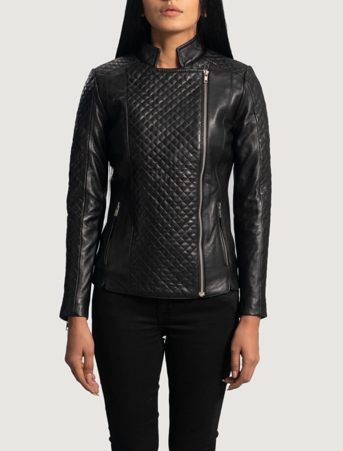 Orient Grain Quilted Black Leather Biker Jacket