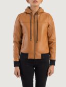 Rebella Brown Hooded Leather Bomber Jacket