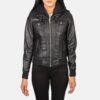 Roslyn Black Hooded Leather Bomber Jacket