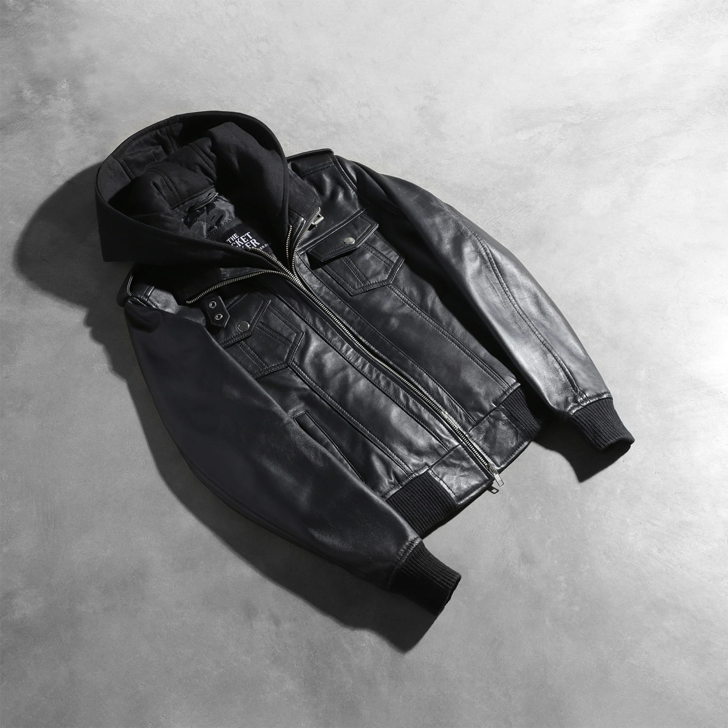 Roslyn Black Hooded Leather Bomber Jacket