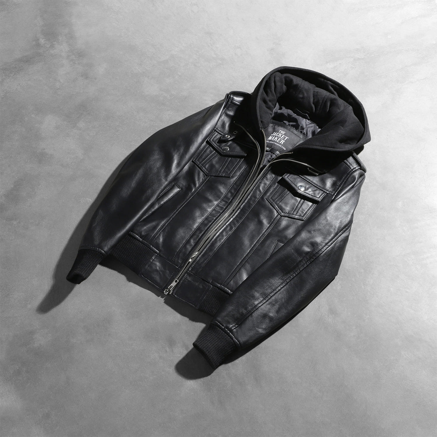 Roslyn Black Hooded Leather Bomber Jacket