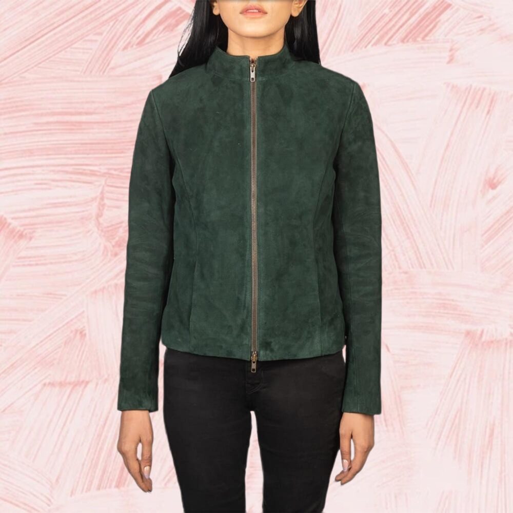 Rumella Green Suede Biker Jacket
