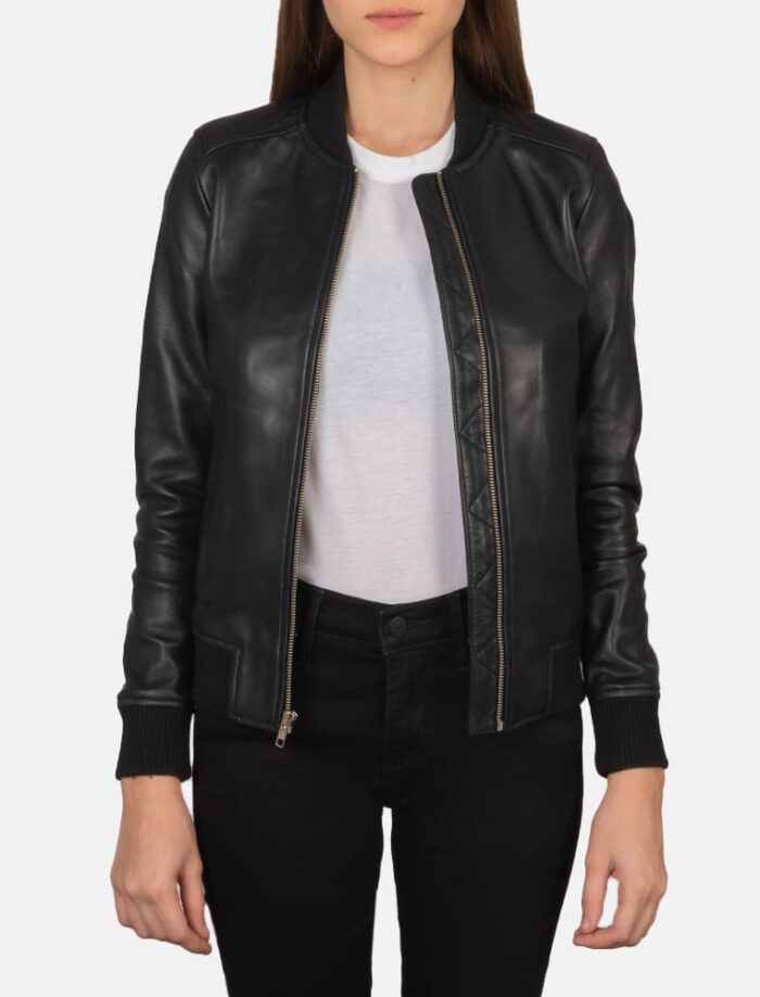 SaltCo Leather Womens Bliss Black Leather Bomber Jacket 2