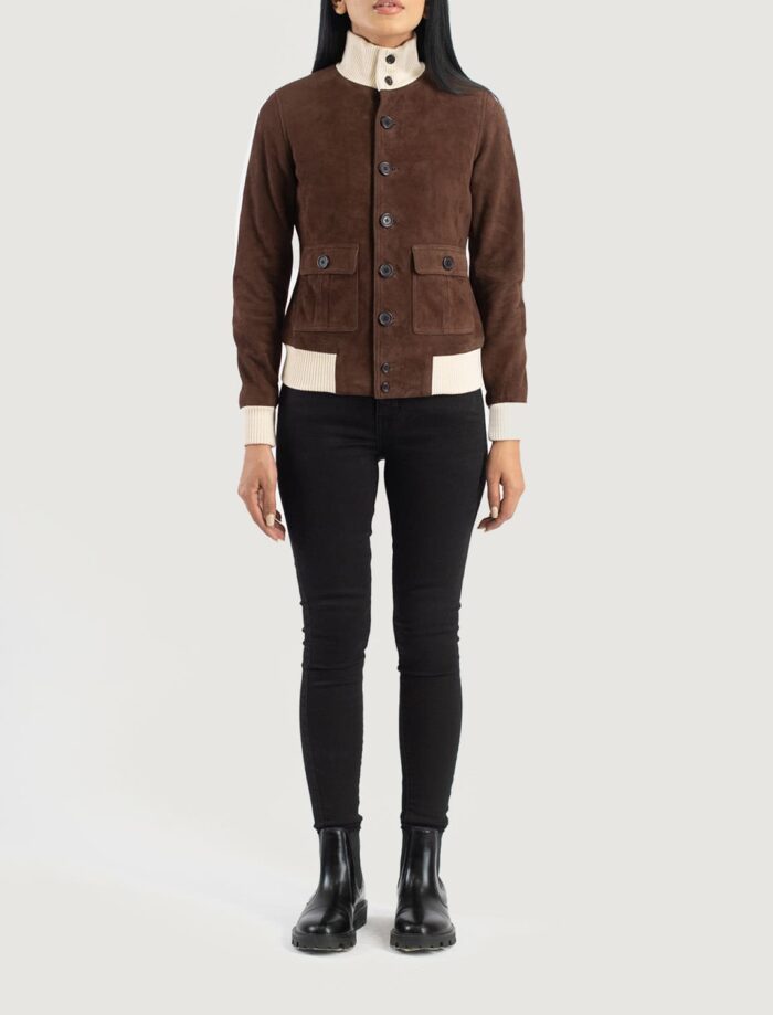 Sasha A1 Mocha Suede Bomber Jacket