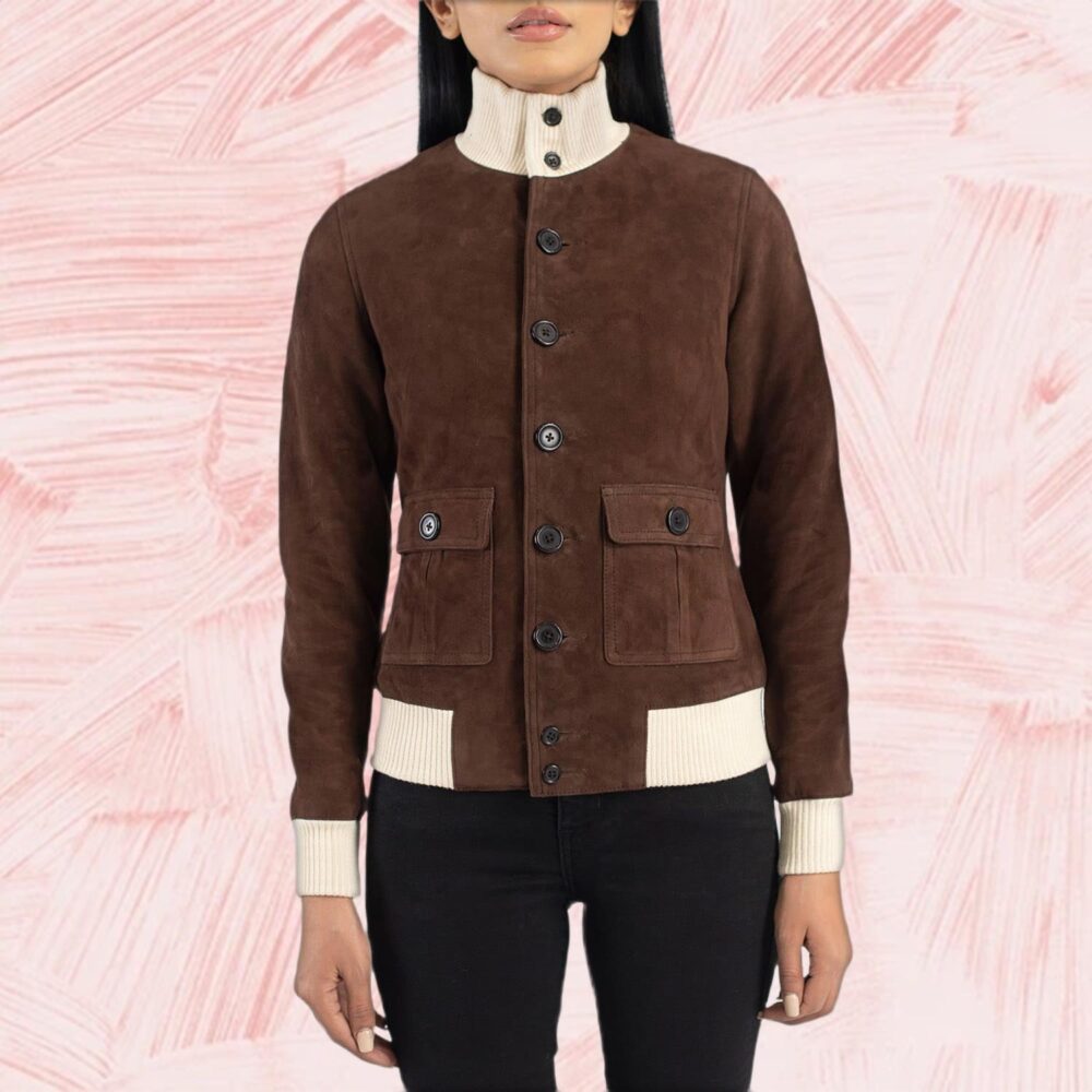 Sasha A1 Mocha Suede Bomber Jacket