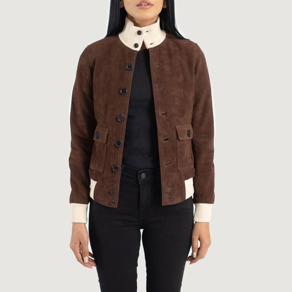 Sasha A1 Mocha Suede Bomber Jacket