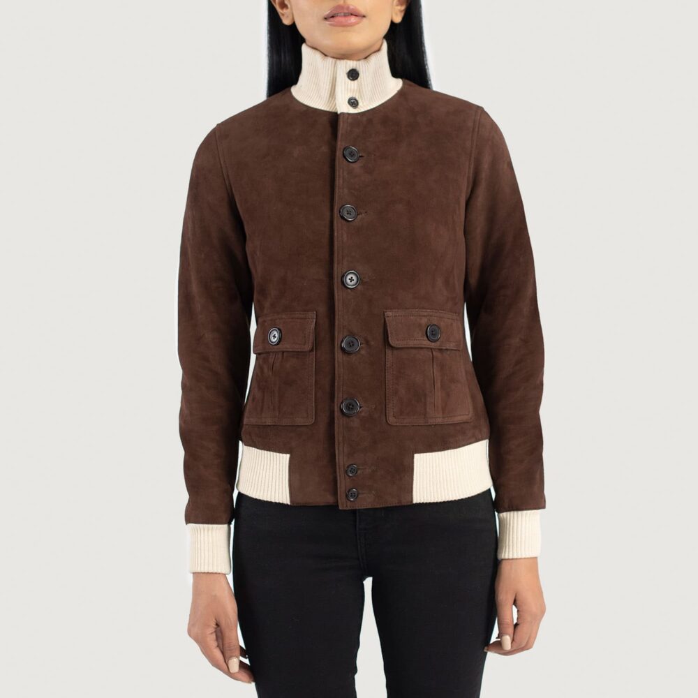 Sasha A1 Mocha Suede Bomber Jacket