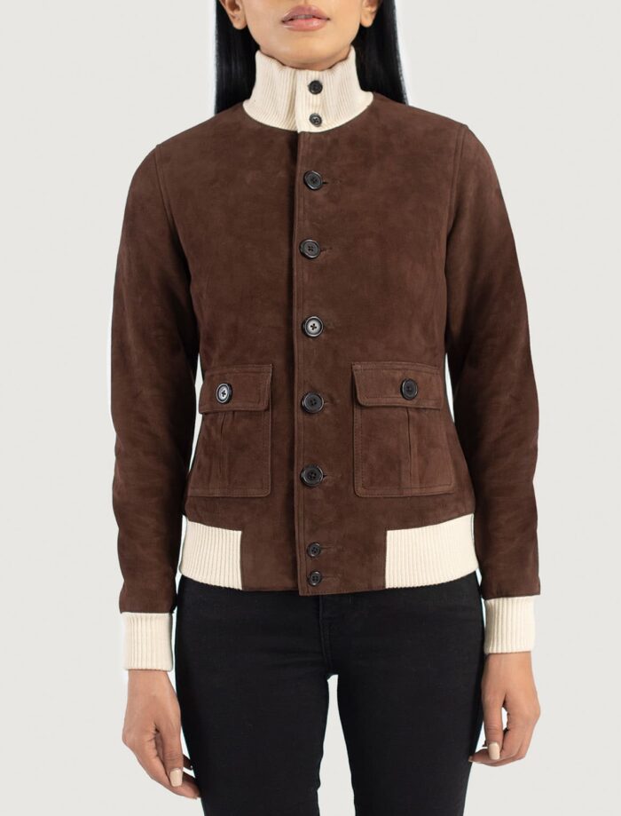 Sasha A1 Mocha Suede Bomber Jacket