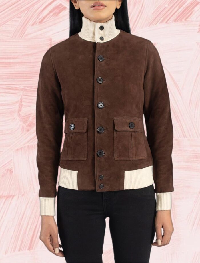 Sasha A1 Mocha Suede Bomber Jacket