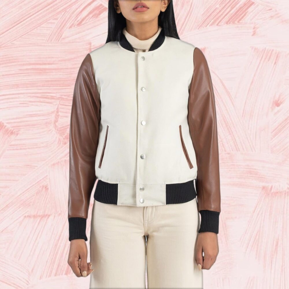 Savant White & Brown Hybrid Varsity Jacket