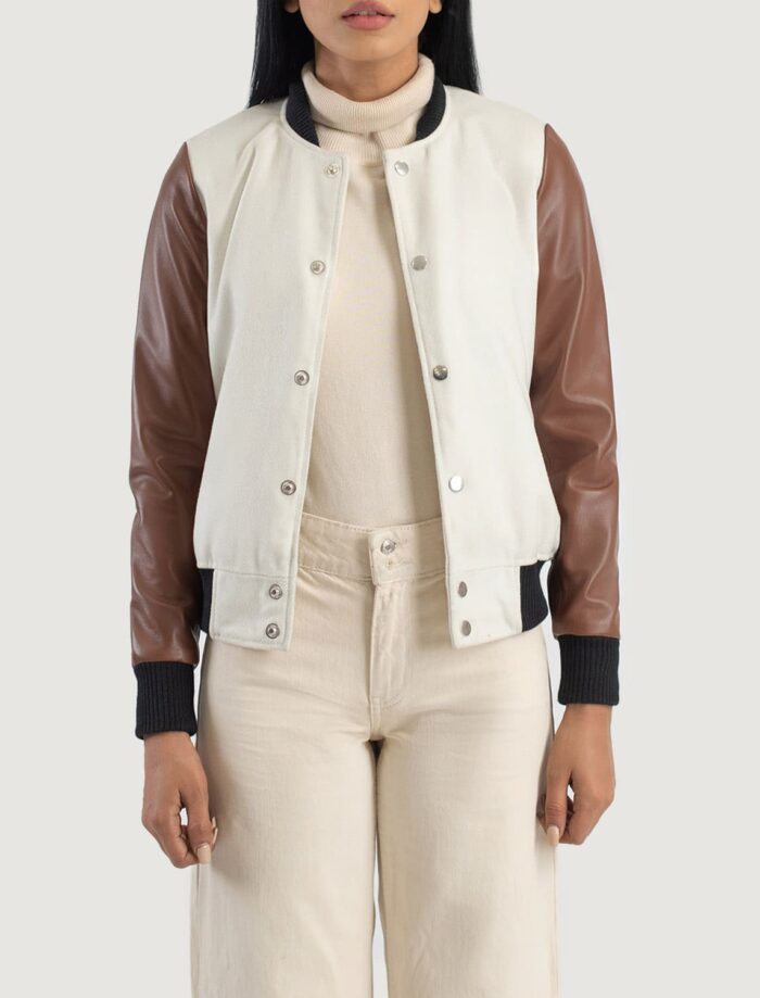 Savant White & Brown Hybrid Varsity Jacket