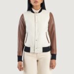 Savant White & Brown Hybrid Varsity Jacket