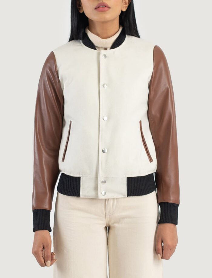 Savant White & Brown Hybrid Varsity Jacket