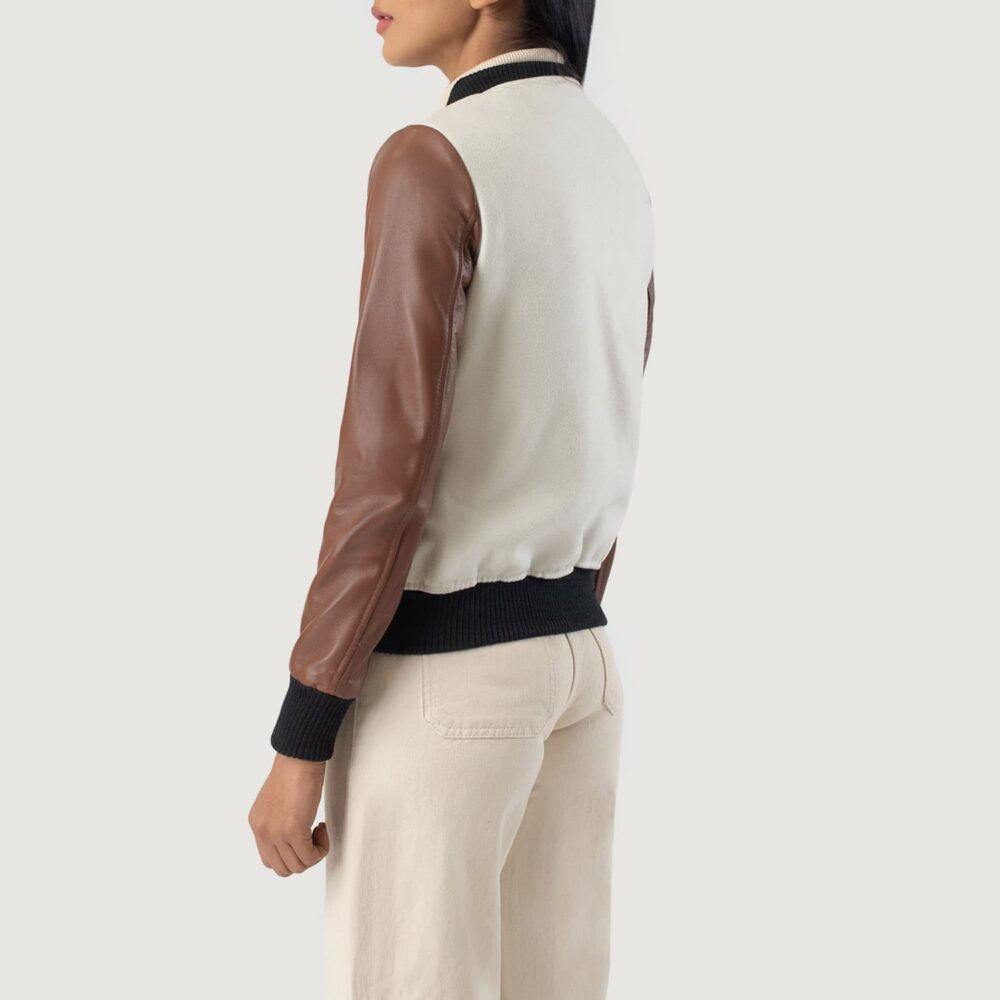 Savant White & Brown Hybrid Varsity Jacket