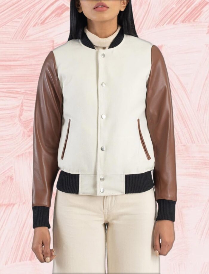 Savant White & Brown Hybrid Varsity Jacket