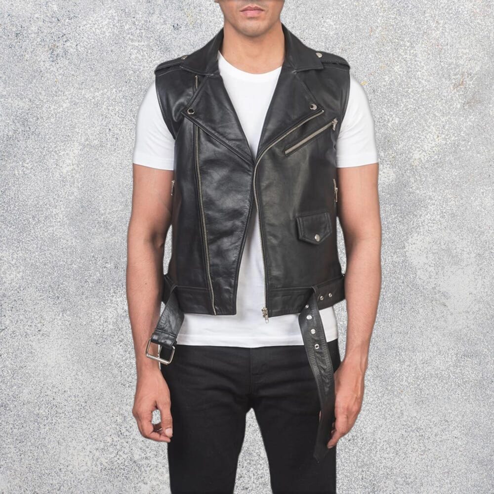 Sullivan Black Leather Biker Vest