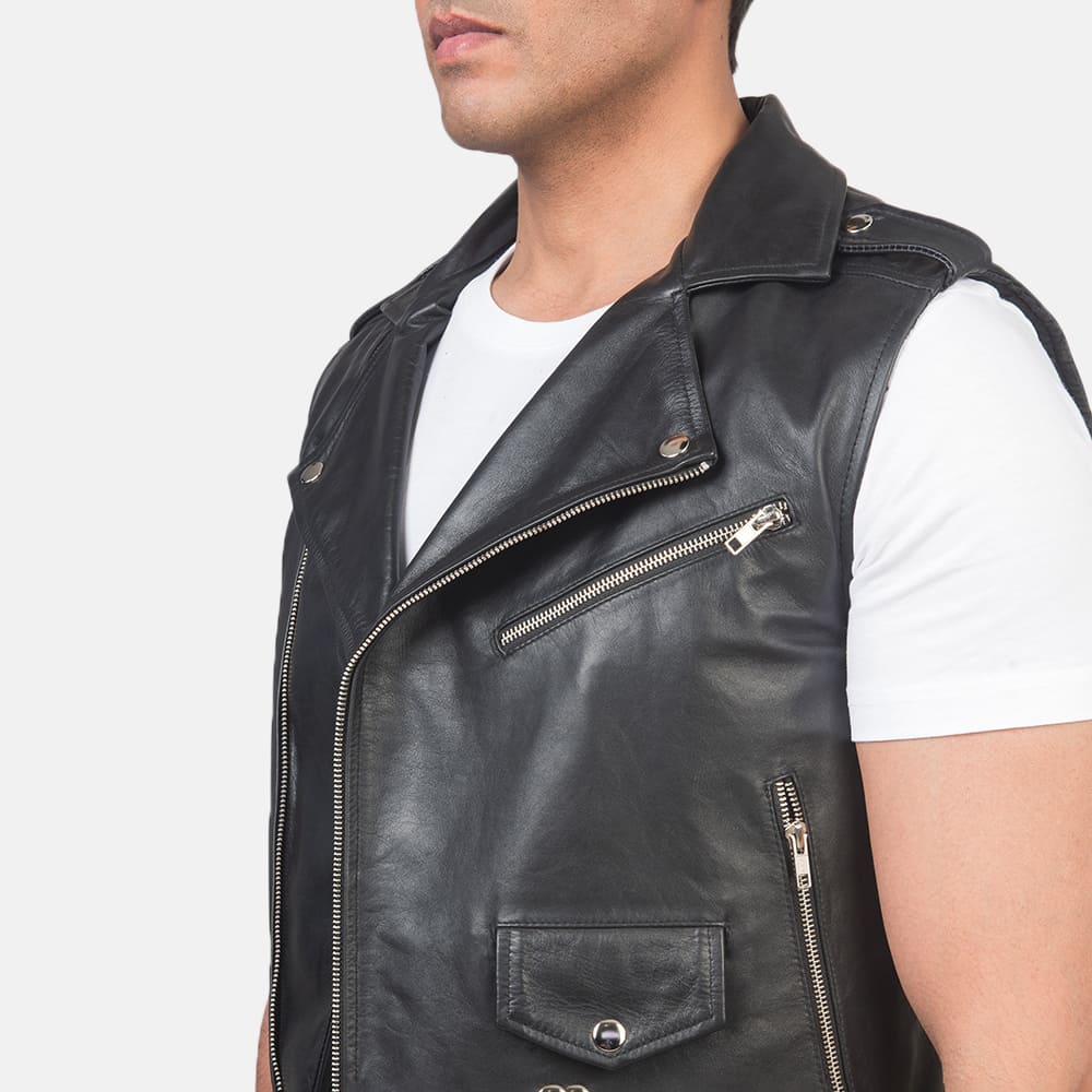 Sullivan Black Leather Biker Vest 6