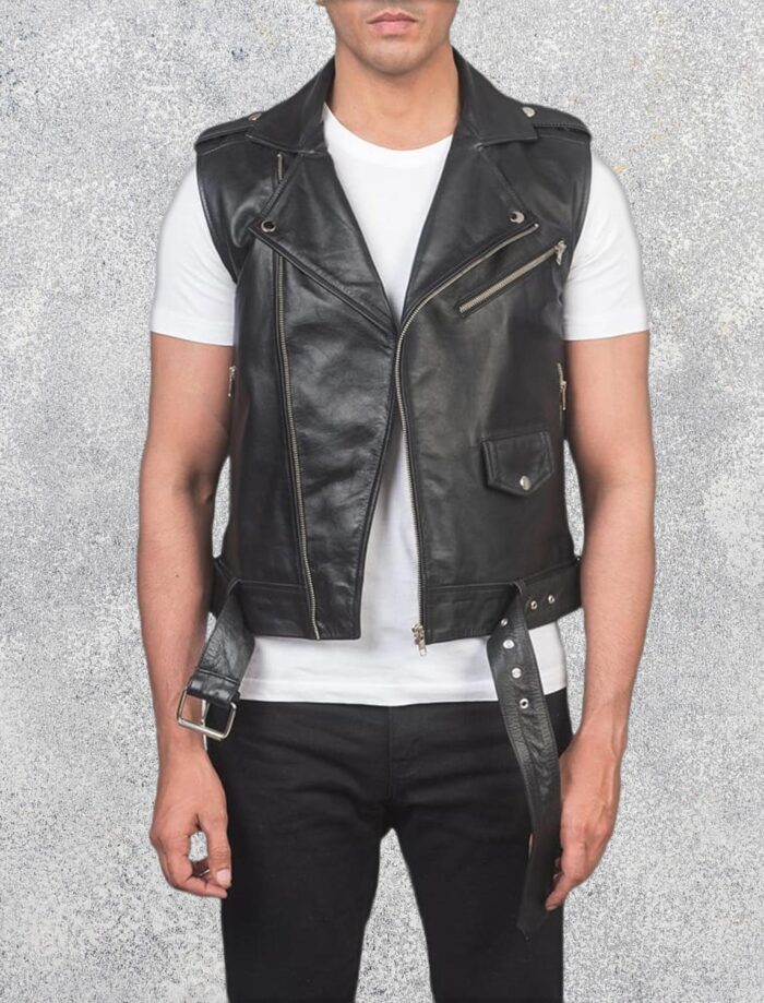 Sullivan Black Leather Biker Vest