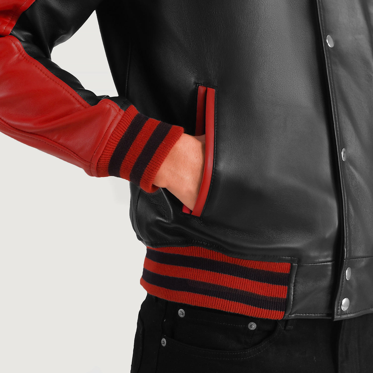 Terrance Black & Red Leather Varsity Jacket 6