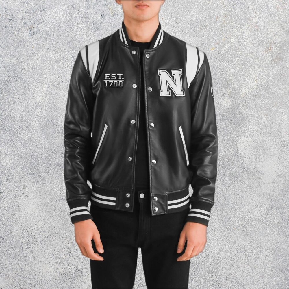 Liberte New York Black Leather Varsity Jacket