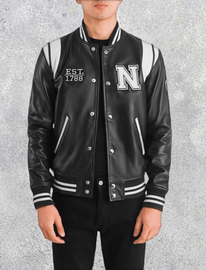 Liberte New York Black Leather Varsity Jacket