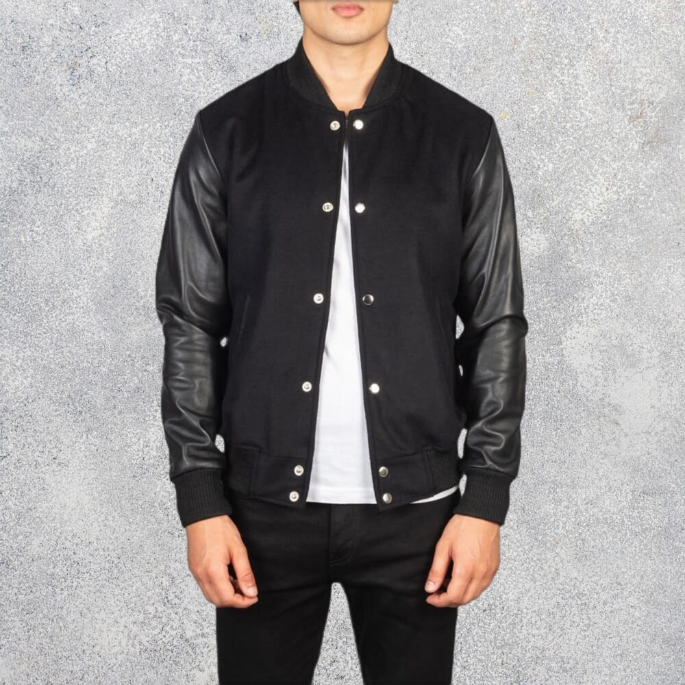 Vaxton Black Hybrid Varsity Jacket