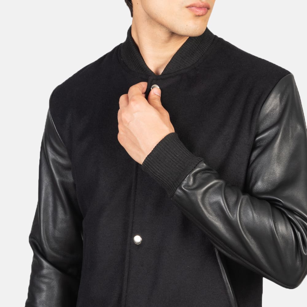 Vaxton Black Hybrid Varsity Jacket 6